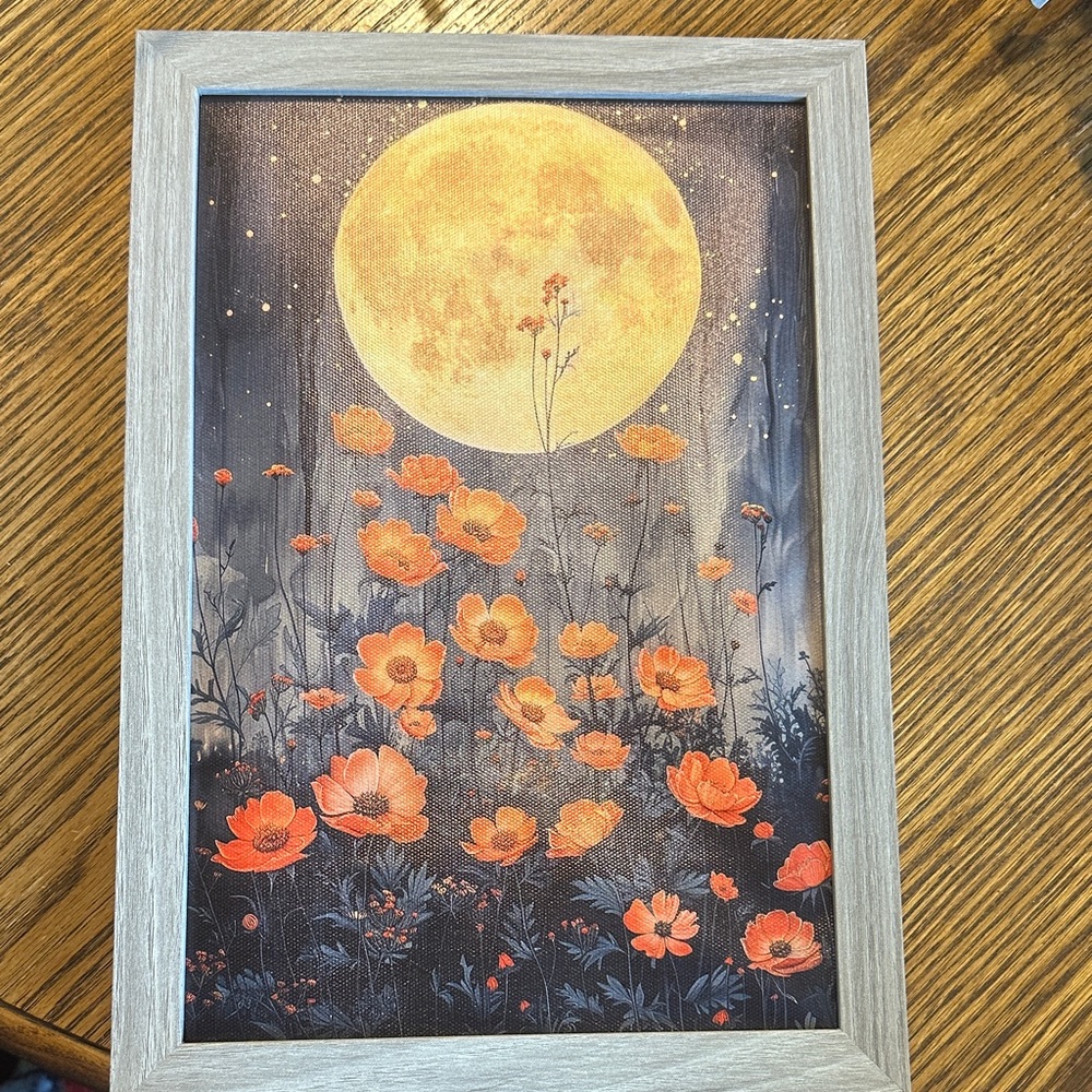 Framed Moon and Poppies Art Print